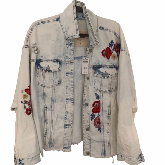 Coats | Hollister Floral Denim Jacket 
